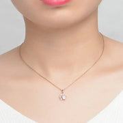 Cute Bear Paw Cat Paw Engagement Gift Natural Gemstone 925 Sterling Silver Pink Rose Quartz  Necklace S925 for Women NI027