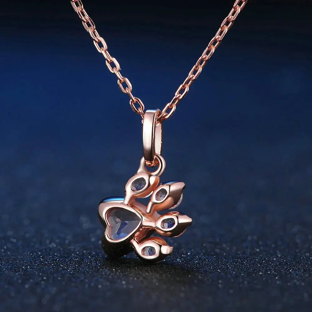 Cute Bear Paw Cat Paw Engagement Gift Natural Gemstone 925 Sterling Silver Pink Rose Quartz  Necklace S925 for Women NI027