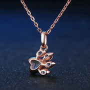 Cute Bear Paw Cat Paw Engagement Gift Natural Gemstone 925 Sterling Silver Pink Rose Quartz  Necklace S925 for Women NI027