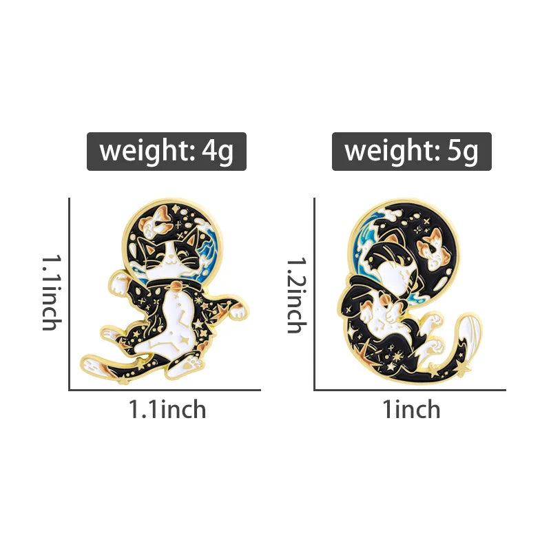 Cartoon Space Astronaut Cat Collection Enamel Pins Cute Cat Constellation And Fish Tank Brooches Lapel Hat Badge Jewelry Gifts